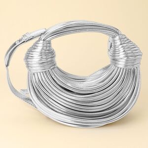Silver Knotted Handbag Crescent Bag Shoulder Purse Leather Womens Accessory